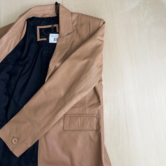 NWT Bod & Chritensen AURIANA Single Breasted Leather Blazer L Sand - Picture 14 of 15